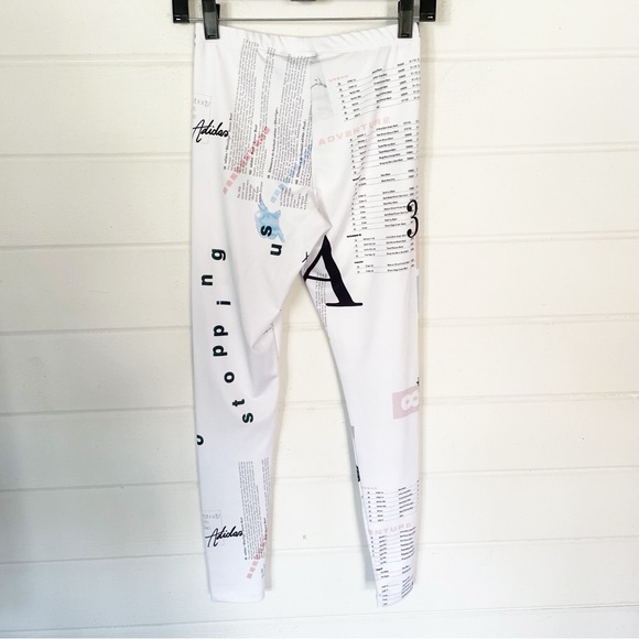 Rare⭐️ Adidas Originals AOP White Info Poster Print Logo Graphic Tight Leggings - Picture 16 of 17